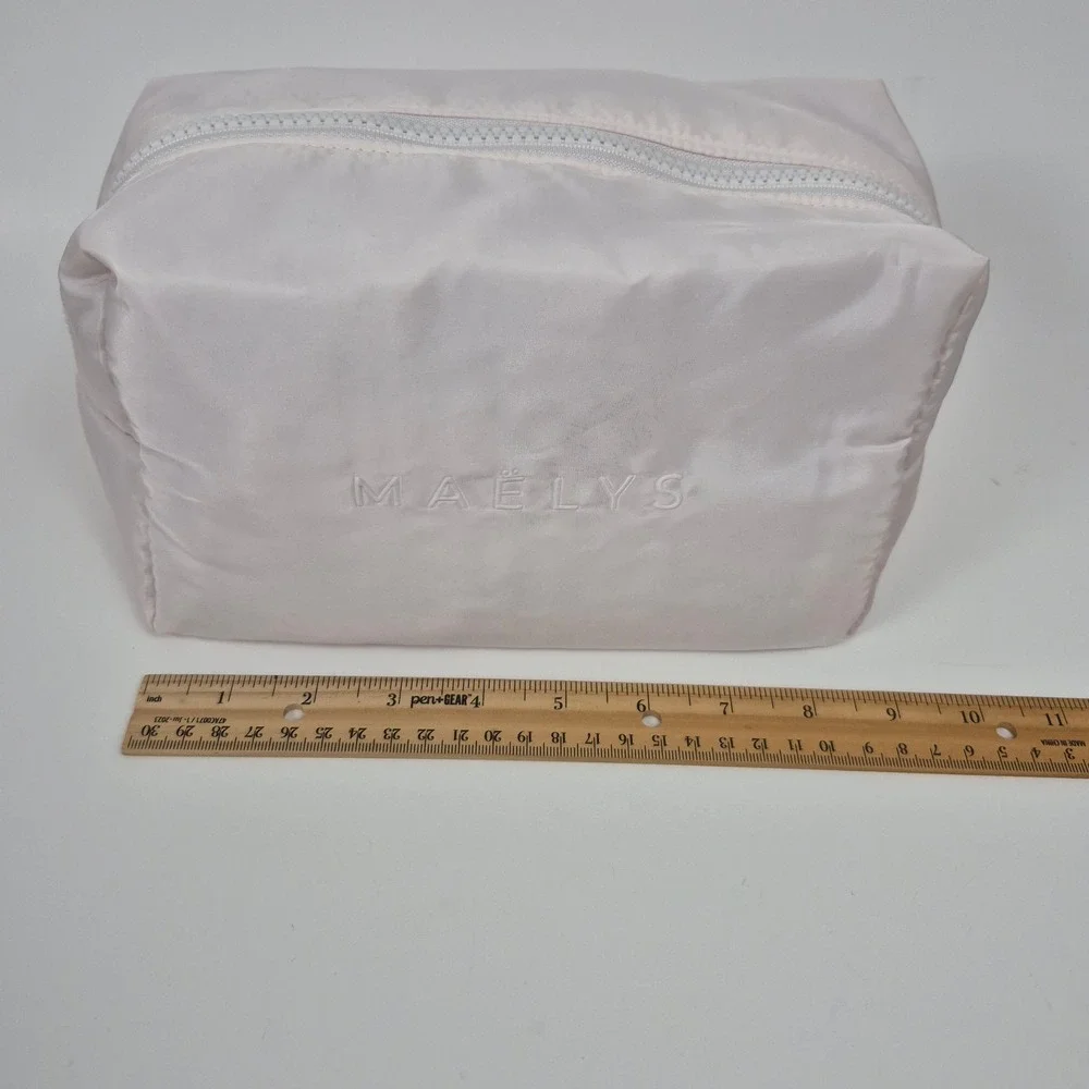 MAELYS Cosmetics Puffer Makeup Bag Pale Pink Quilted Nylon Travel Pouch